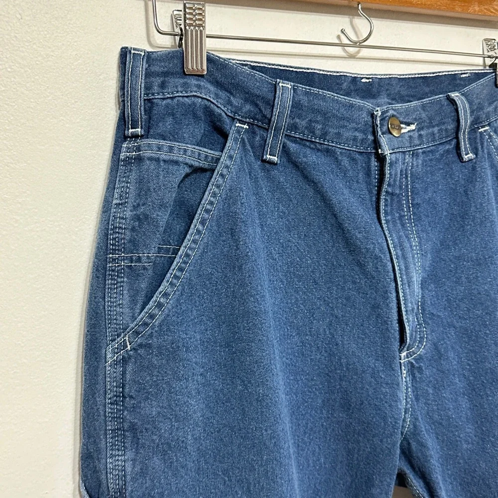 Carhartt Carpenter Jeans Men 33x27 Short Blue Denim Workwear Streetwear Dungaree